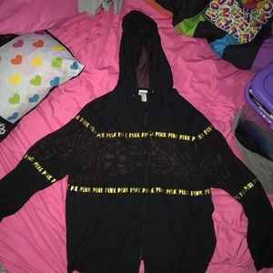 pink see- through sweater .